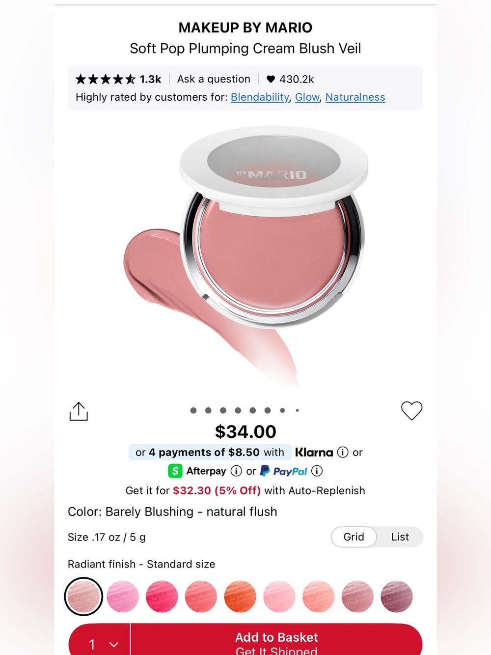 MAKEUP BY MARIO Soft Pop Plumping Cream Blush Veil - Barely Blushing (Pink)